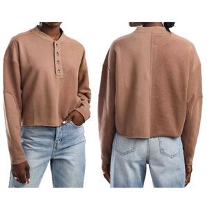 Gilded Intent Brown Slouchy Cropped Pullover Henley Women’s Size M